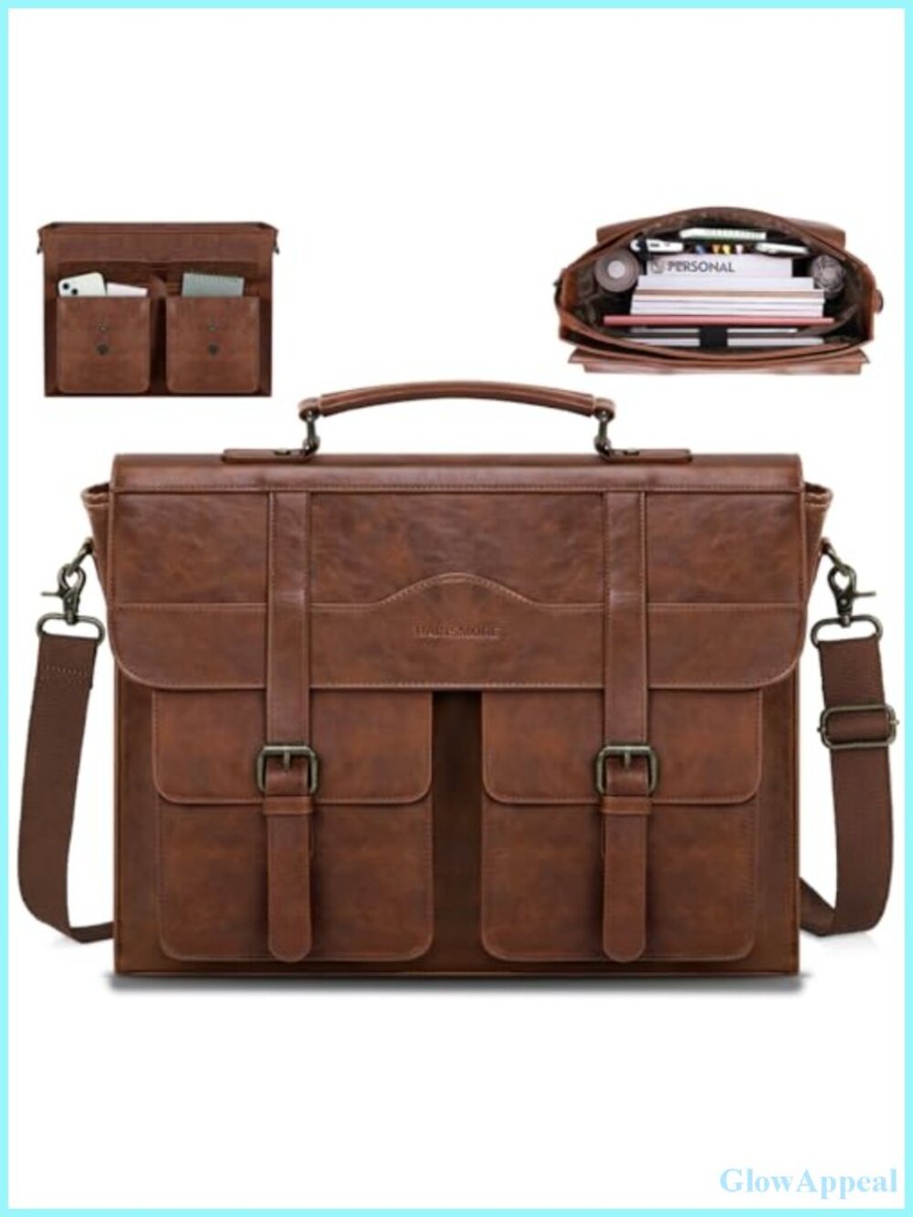 Mens 17.3 Inch PU Leather Laptop Messenger Bag Briefcase Satchel